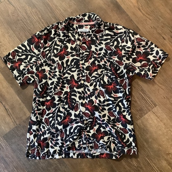 Tommy Bahama Floral Silk Blend Short Sleeve Collared Shirt Large Black Red Cream - Picture 2 of 4